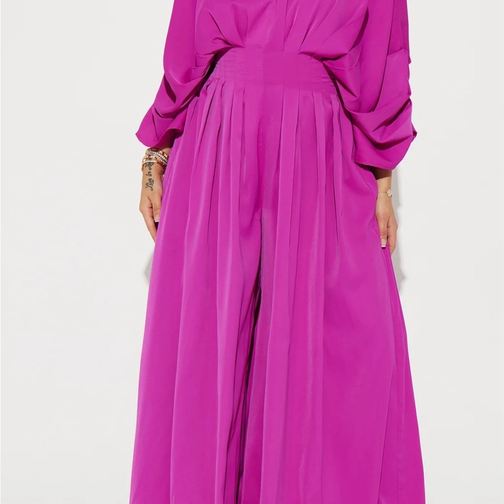 Fashion Nova Wide Leg Jumpsuit in Bold Pink